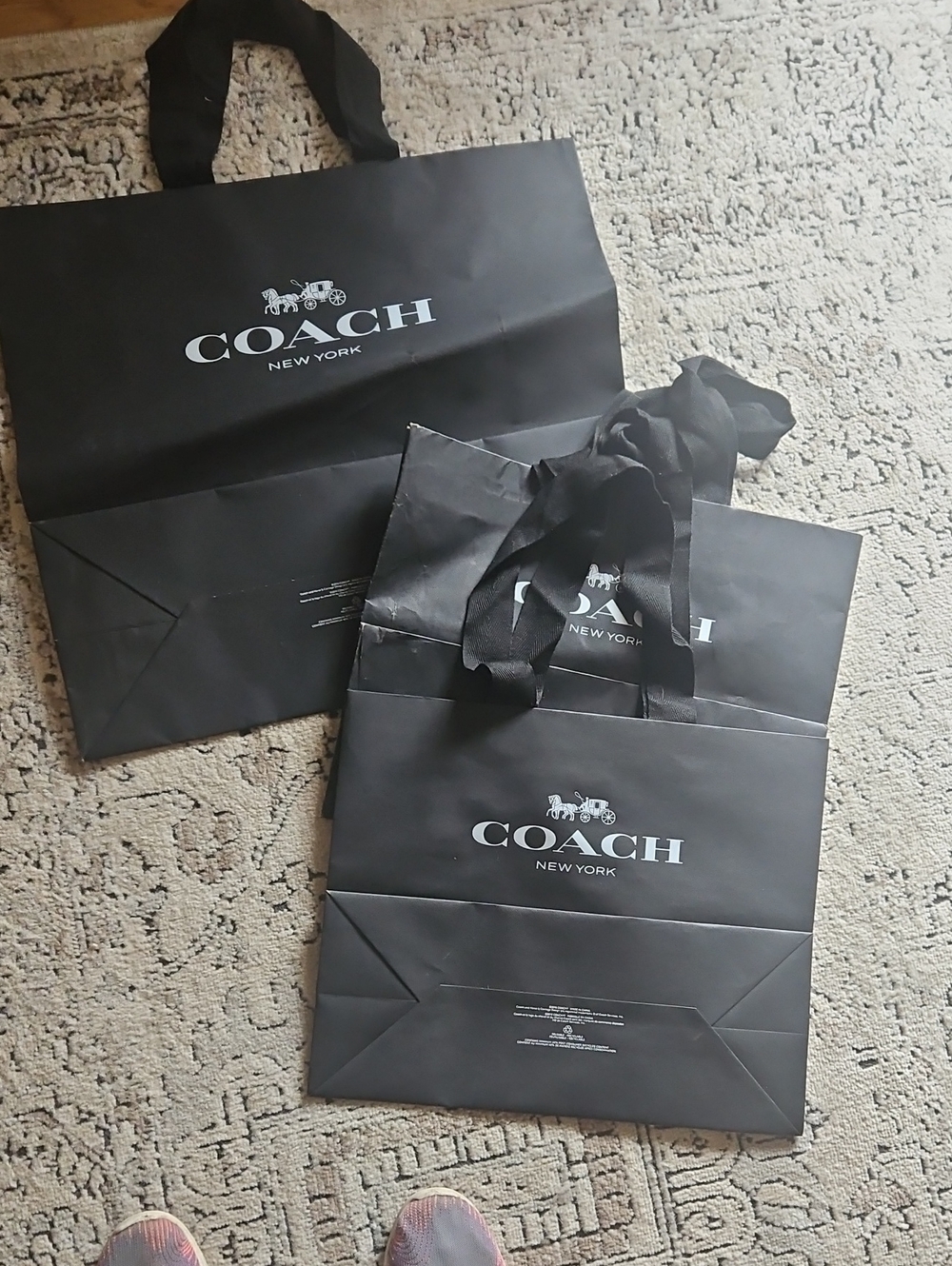 COACH Black Branded Paper Tote Bag with Ribbon Handles